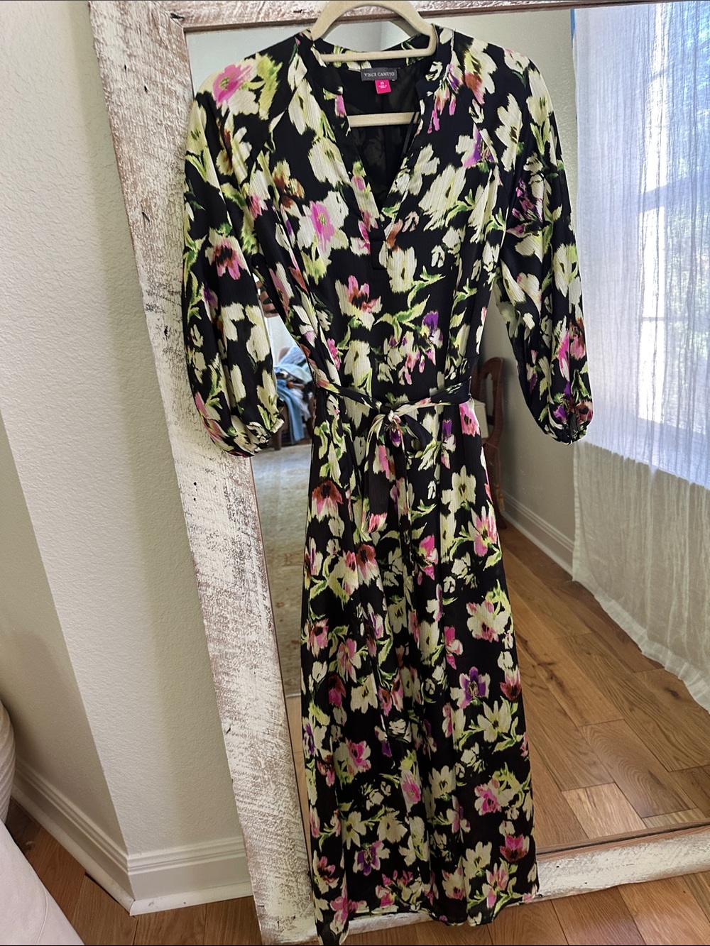 Vince Camuto Black Floral Maxi Dress with Pink & Lime Accents